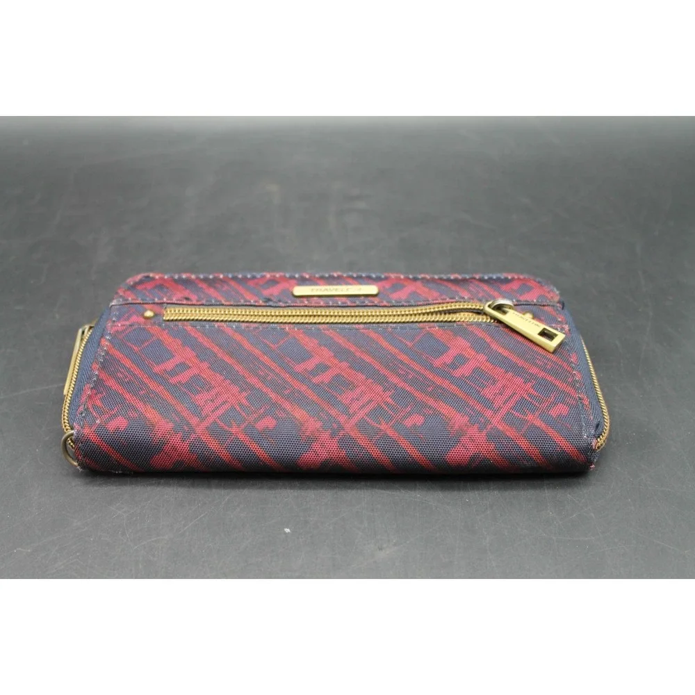 Travelon Wallet RFID Blocking Clutch Red & Blue Pattern Zip Around No Strap